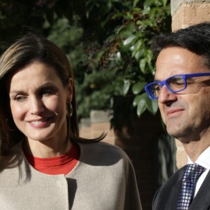 La reine Letizia d'Espagne arrive à une réunion de travail avec le conseil de la Fédération espagnole des maladies rares (Feder) à Madrid, Espagne, le 12 janvier 2017.  Queen Letizia of Spain during a working meeting with the board of the Spanish federation of rare diseases (Feder) in Madrid, Spain on Thursday, January 12, 2017.12/01/2017 - Madrid