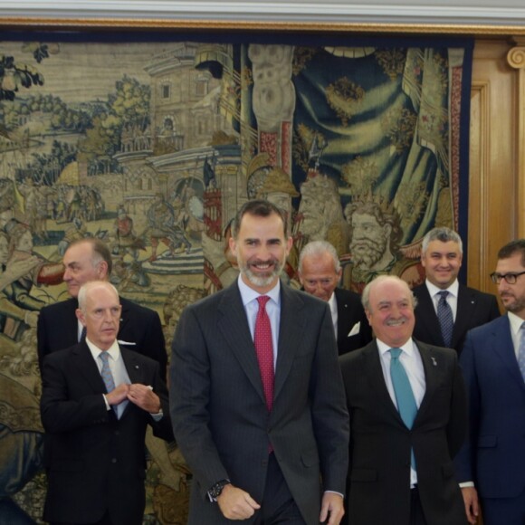 Le roi Felipe VI d'Espagne reçoit en audience les membres de la direction de conseil administration de la cavalerie Royale de Grenade à Madrid, le 9 janvier 2017.