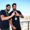 Nikola Karabatic et Luka Karabatic - Conférence de presse et photocall avec les athlètes français de retour des Jeux Olympiques de Rio à l'hôtel Pullman face a la Tour Eiffel à Paris le 23 août 2016.