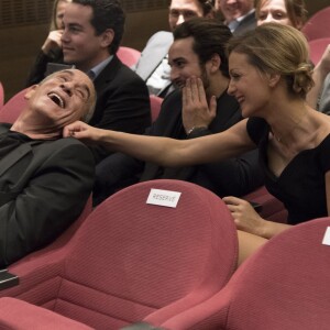 Thierry Ardisson et sa femme Audrey Crespo-Mara, Gaston Ardisson - Cérémonie du Prix Philippe Caloni décerné à Thierry Ardisson à la SCAM (Société civile des auteurs multimedia) à Paris le 17 janvier 2017.