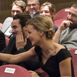 Thierry Ardisson et sa femme Audrey Crespo-Mara, Gaston Ardisson - Cérémonie du Prix Philippe Caloni décerné à Thierry Ardisson à la SCAM (Société civile des auteurs multimedia) à Paris le 17 janvier 2017.