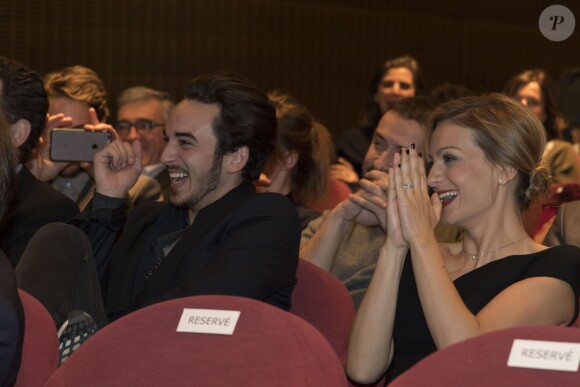 Gaston Ardisson et Audrey Crespo-Mara - Cérémonie du Prix Philippe Caloni décerné à Thierry Ardisson à la SCAM (Société civile des auteurs multimedia) à Paris le 17 janvier 2017.