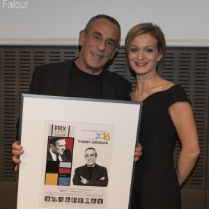 Thierry Ardisson et sa femme Audrey Crespo-Mara - Cérémonie du Prix Philippe Caloni décerné à Thierry Ardisson à la SCAM (Société civile des auteurs multimedia) à Paris le 17 janvier 2017.