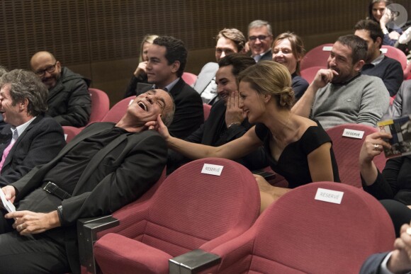Thierry Ardisson et sa femme Audrey Crespo-Mara, Gaston Ardisson - Cérémonie du Prix Philippe Caloni décerné à Thierry Ardisson à la SCAM (Société civile des auteurs multimedia) à Paris le 17 janvier 2017.