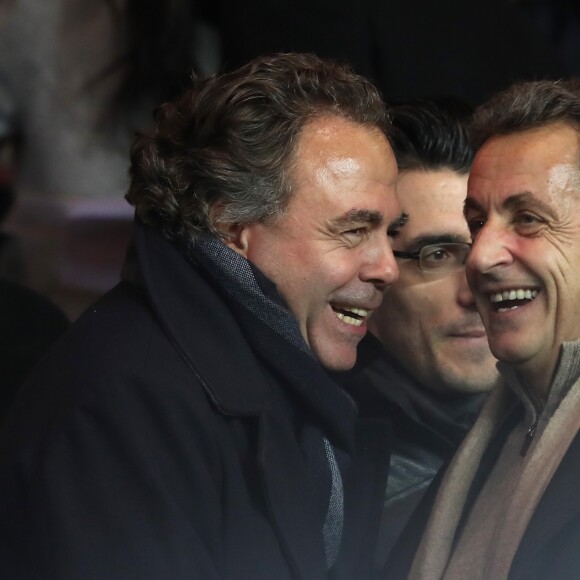 Luc Chatel et Nicolas Sarkozy au match de ligue 1 Paris Saint-Germain (PSG) - AS Monaco (1-1) au Parc des Princes à Paris, le 29 janvier 2017.