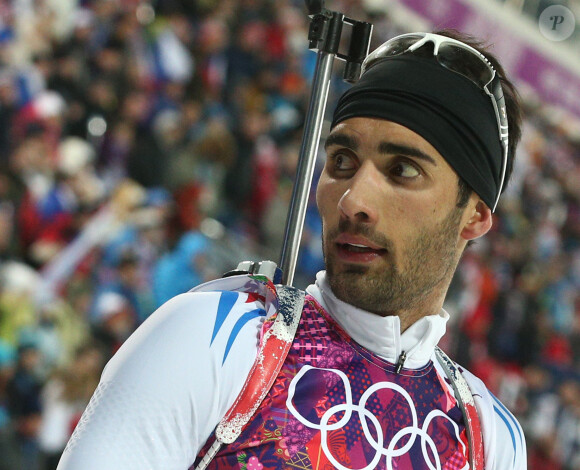 Martin Fourcade, le biathlète français, lors de l'épreuve du 10km sprint au complexe Laura biathlon & ski lors des Jeux Olympiques d'Hiver de Sotchi le 8 février 2014.