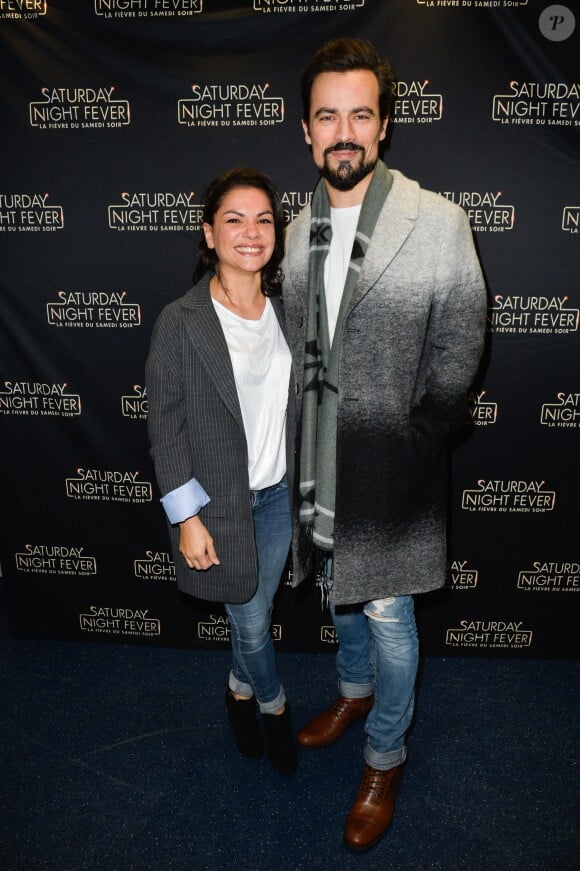 Exclusif - Damien Sargue et sa compagne Emilie - People à la générale de la comédie musicale "Saturday Night Fever" au Palais des Sports de Paris le 9 février 2017. © Coadic Guirec - Dominique Jacovides / Bestimage