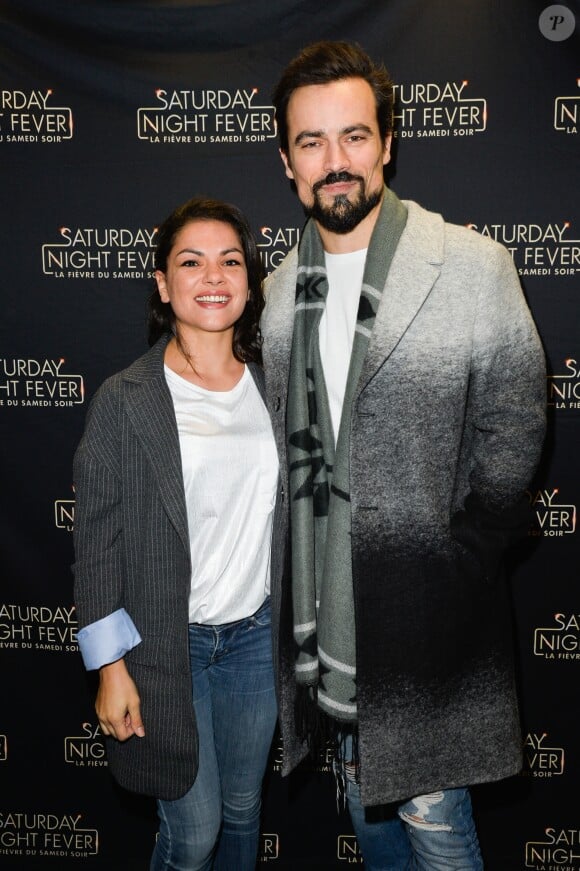 Exclusif - Damien Sargue et sa compagne Emilie - People à la générale de la comédie musicale "Saturday Night Fever" au Palais des Sports de Paris le 9 février 2017. © Coadic Guirec - Dominique Jacovides / Bestimage