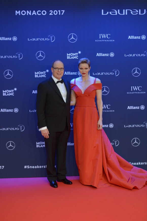Le prince Albert II de Monaco et la princesse Charlene de Monaco lors de la soirée des Laureus World Sport Awards 2017 à Monaco le 14 février 2017. © Michael Alesi/Bestimage