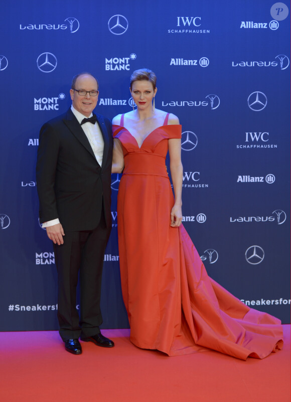 Le prince Albert II de Monaco et la princesse Charlene de Monaco lors de la soirée des Laureus World Sport Awards 2017 à Monaco le 14 février 2017. © Michael Alesi/Bestimage