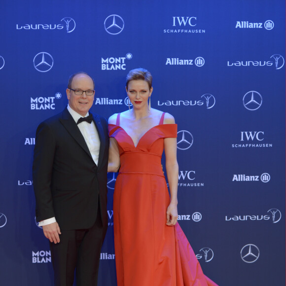 Le prince Albert II de Monaco et la princesse Charlene de Monaco lors de la soirée des Laureus World Sport Awards 2017 à Monaco le 14 février 2017. © Michael Alesi/Bestimage