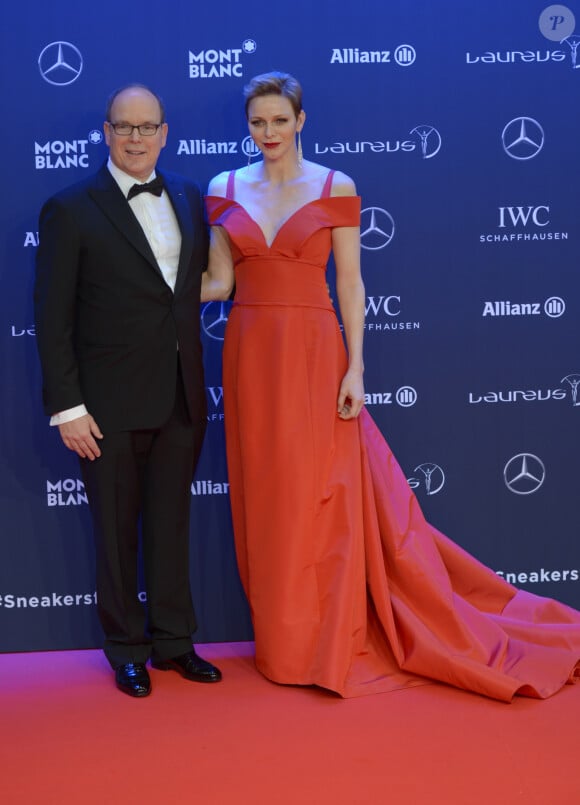 Le prince Albert II de Monaco et la princesse Charlene de Monaco lors de la soirée des Laureus World Sport Awards 2017 à Monaco le 14 février 2017. © Michael Alesi/Bestimage