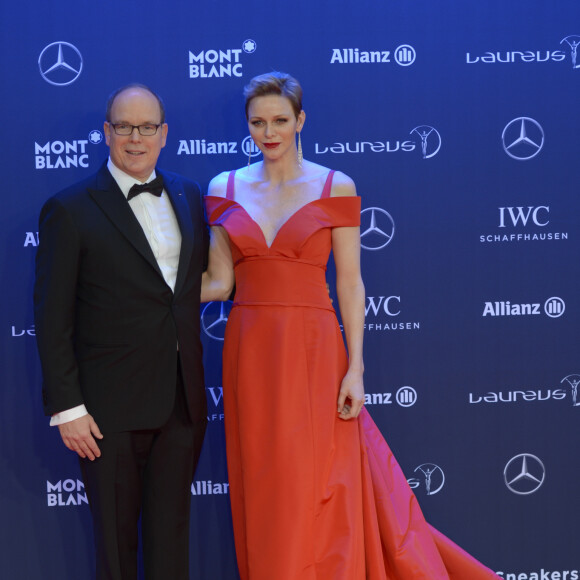 Le prince Albert II de Monaco et la princesse Charlene de Monaco lors de la soirée des Laureus World Sport Awards 2017 à Monaco le 14 février 2017. © Michael Alesi/Bestimage