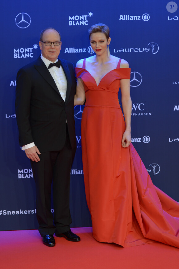 Le prince Albert II de Monaco et la princesse Charlene de Monaco lors de la soirée des Laureus World Sport Awards 2017 à Monaco le 14 février 2017. © Michael Alesi/Bestimage