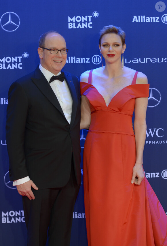 Le prince Albert II de Monaco et la princesse Charlene de Monaco lors de la soirée des Laureus World Sport Awards 2017 à Monaco le 14 février 2017. © Michael Alesi/Bestimage