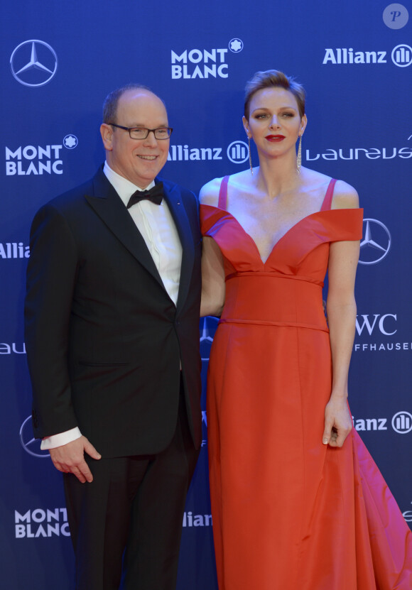 Le prince Albert II de Monaco et la princesse Charlene de Monaco lors de la soirée des Laureus World Sport Awards 2017 à Monaco le 14 février 2017. © Michael Alesi/Bestimage