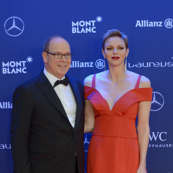 Le prince Albert II de Monaco et la princesse Charlene de Monaco lors de la soirée des Laureus World Sport Awards 2017 à Monaco le 14 février 2017. © Michael Alesi/Bestimage