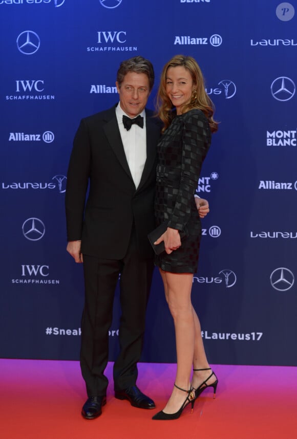 Hugh Grant, maître de cérémonie, et sa compagne Anna Elisabet Eberstein lors de la soirée des Laureus World Sport Awards 2017 à Monaco le 14 février 2017. © Michael Alesi/Bestimage