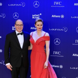 Le prince Albert II et la princesse Charlène de Monaco lors de la cérémonie des Laureus World Sport Awards 2017 à Monaco le 14 février 2017.