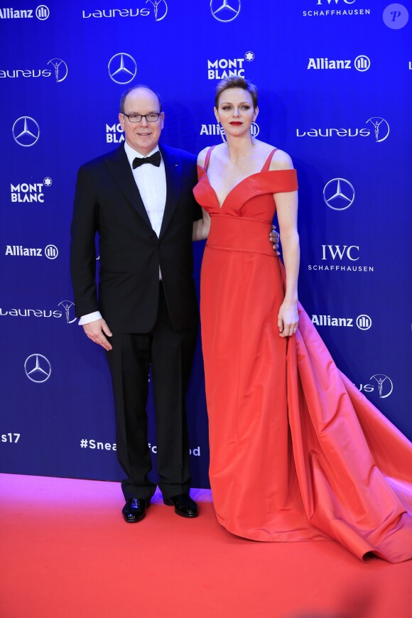 Le prince Albert II et la princesse Charlène de Monaco lors de la cérémonie des Laureus World Sport Awards 2017 à Monaco le 14 février 2017.