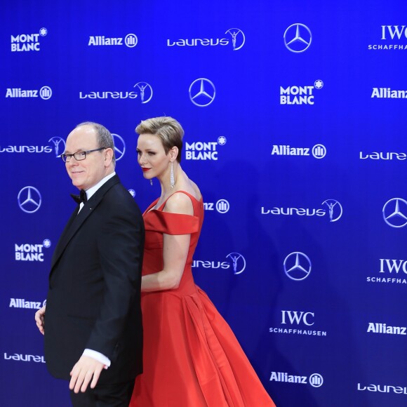 Le prince Albert II et la princesse Charlène de Monaco lors de la cérémonie des Laureus World Sport Awards 2017 à Monaco le 14 février 2017.