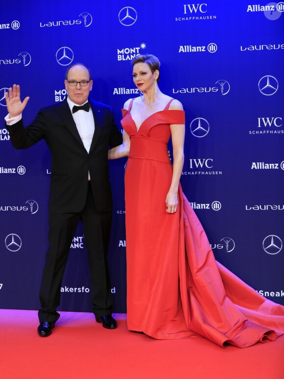 Le prince Albert II et la princesse Charlène de Monaco lors de la cérémonie des Laureus World Sport Awards 2017 à Monaco le 14 février 2017.