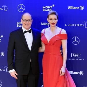 Le prince Albert II et la princesse Charlène de Monaco lors de la cérémonie des Laureus World Sport Awards 2017 à Monaco le 14 février 2017.