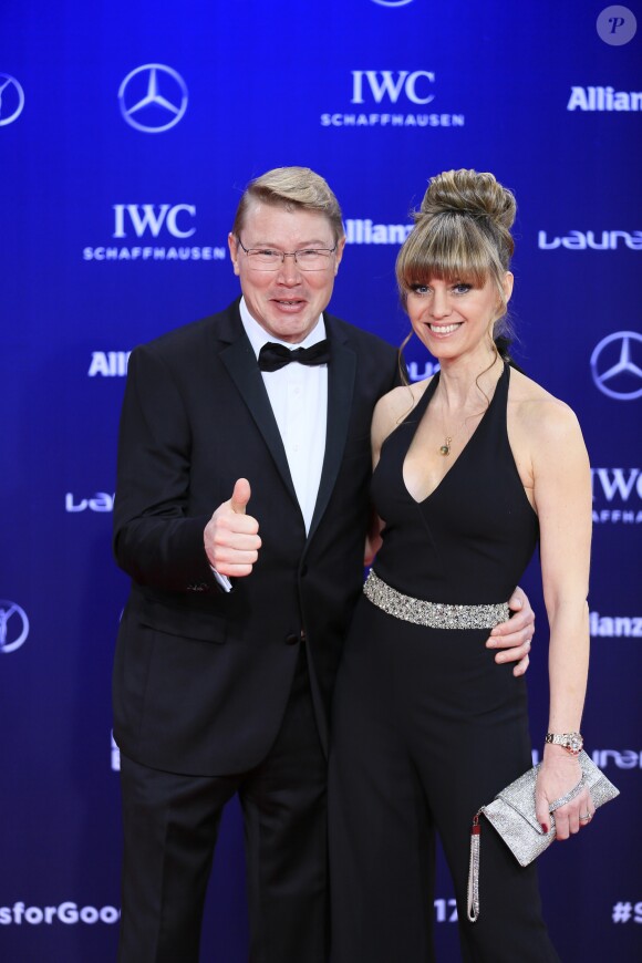 Mika Häkkinen et sa compagne Marketa Kromotova - Soirée des Laureus World Sport Awards 2017 à Monaco le 14 février 2017.  Laureus 2017 World Sports Awards red carpet in Monaco on february 14, 2017.14/02/2017 - Monte Carlo