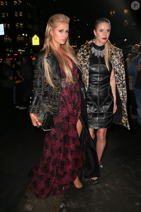 Paris Hilton et Nicky Hilton Rothschild à la sortie du défilé Phillip Plein à New York le 14 février 2017