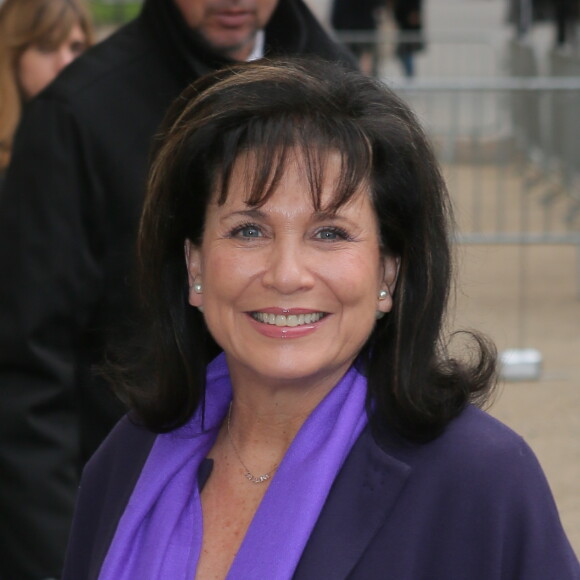 Anne Sinclair - Arrivées au défilé de mode Haute-Couture "Chanel", collection printemps-été 2016, à Paris. Le 26 janvier 2016.