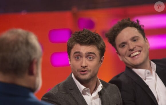 Graham Norton, Daniel Radcliffe et Joshua McGuire lors du tournage du Graham Norton Show aux The London Studios, le 15 février 2017.