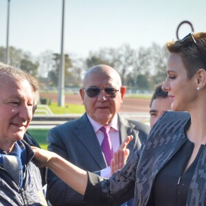 La princesse Charlene de Monaco assiste au premier "Charity Mile" - une course hippique caritative rebaptisée Prix princesse Charlene de de Monaco à l'hippodrome de la Côte d'Azur de Cagnes-sur-mer le 25 février 2017.