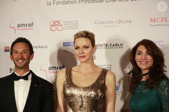 Pierre Frolla , la princesse Charlène de Monaco et Caterina Murino - Photocall de la soirée de gala de L'AMREF Flying Doctors à Monaco le 24 février 2017 © Claudia Albuquerque / Bestimage