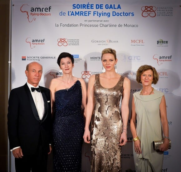 Riccardo Arvati, Agnès Falco, la princesse Charlène de Monaco et Mireille Faugère - Photocall de la soirée de gala de L'AMREF Flying Doctors à Monaco le 24 février 2017 © Michael Alési/Bestimage