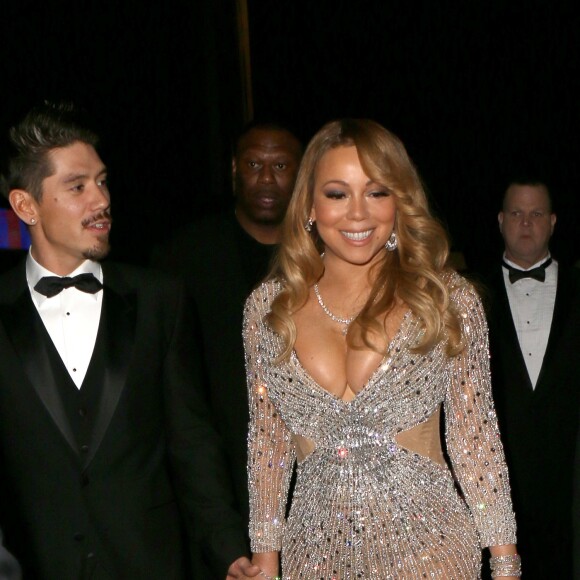 Exclusif - Mariah Carey et son compagnon Bryan Tanaka quittent la soirée du 40ème anniversaire de Floyd Mayweather à Los Angeles le 25 février 2017. © CPA/Bestimage