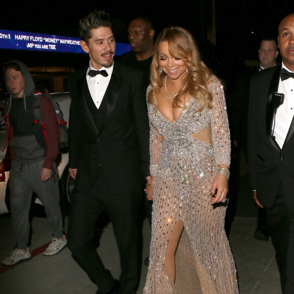 Exclusif - Mariah Carey et son compagnon Bryan Tanaka quittent la soirée du 40ème anniversaire de Floyd Mayweather à Los Angeles le 25 février 2017. © CPA/Bestimage