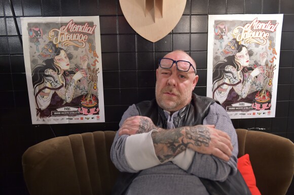 Exclusif - Le tatoueur Tin-Tin à la conférence de presse du "Mondial du Tatouage 2017" à la Halle de La Villette (du 3 au 5 mars 2017). Paris le 19 janvier 2017. © Giancarlo Gorassini/Bestimage