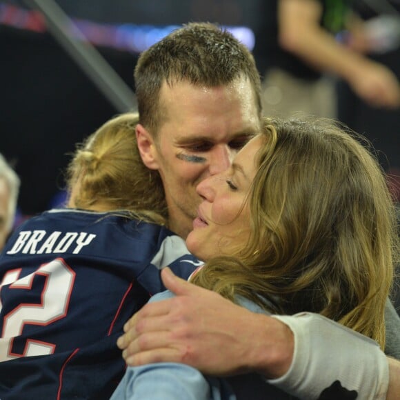 Tom Brady, Gisele Bündchen et leur fille Vivian Lake au Super Bowl LI à Houston, le 5 février 2017.