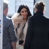 Kim Kardashian porte une robe beige en voile très transparent - Les acteurs sur le tournage de 'Ocean's Eight' à Los Angeles, le 6 mars 2017