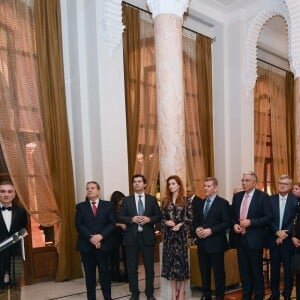 Exclusif - L'ambassadeur de France au Liban Emmanuel Bonne, Yamina Benguigui et Isabelle Adjani - Dîner "Le cercle des amis de la culture Française" à Beyrouth dans la Résidence des Pins ( Résidence des ambassadeurs de France au Liban) le 24 février 2017 © Greg Demarque / Bestimage