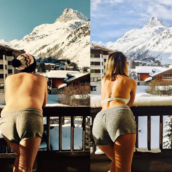 Laurent Ournac et sa compagne profitent d'un beau séjour au ski, à Val d'Isère. Mars 2017.