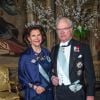 La reine Silvia et le roi Carl XVI Gustaf de Suède lors du premier dîner officiel de l'année au palais royal Drottningholm à Stockholm le 23 mars 2017.