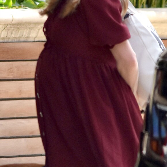 Exclusif - Amanda Seyfried enceinte promène son chien Finn avec son fiancé Thomas Sadoski dans les rues de Beverly Hills, le 3 mars 2017.