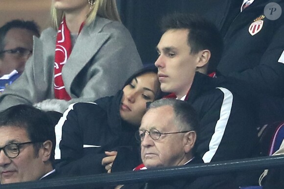 Louis Ducruet et sa compagne Marie en tribunes lors de la finale de la Coupe de la Ligue 2017 entre l'AS Monaco et le PSG, victorieux 4-1, au Parc OL à Lyon, le 1er avril 2017. © Cyril Moreau/Bestimage