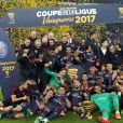 Le PSG a remporté aux dépens de l'AS Monaco (4-1) la finale de la Coupe de la Ligue 2017 au Parc OL à Lyon, le 1er avril 2017. © Cyril Moreau/Bestimage