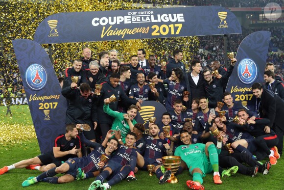 Le PSG a remporté aux dépens de l'AS Monaco (4-1) la finale de la Coupe de la Ligue 2017 au Parc OL à Lyon, le 1er avril 2017. © Cyril Moreau/Bestimage