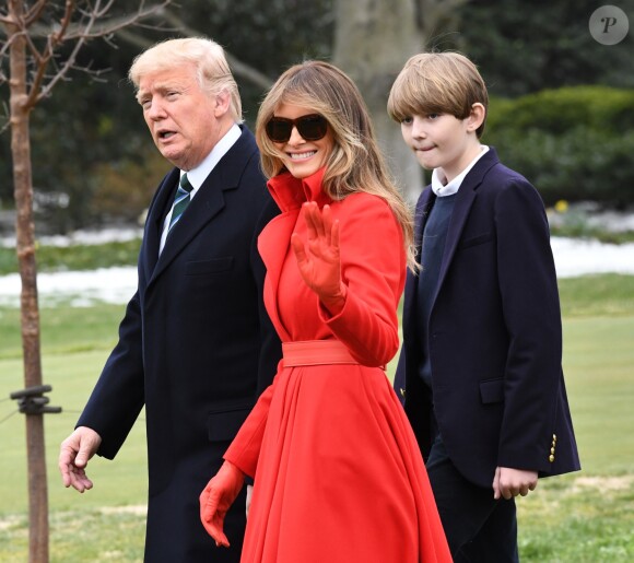 Donald Trump, son épouse Melania et leur fils Barron à Washington, le 17 mars 2017.