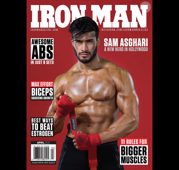 Sam Asghari en couverture du magazine Iron Man. Numéro d'avril 2017.