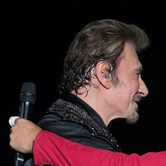 Exclusif - David Hallyday - Johnny Hallyday en concert au POPB de Bercy a Paris - Jour 2 de la tournée "Born Rocker Tour". Le 15 juin 2013.