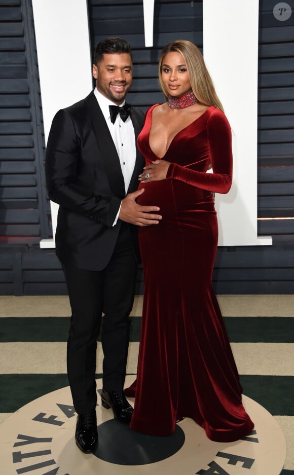 Ciara enceinte et son mari Russell Wilson - Vanity Fair Oscar viewing party 2017 au Wallis Annenberg Center for the Performing Arts à Berverly Hills, le 26 février 2017.